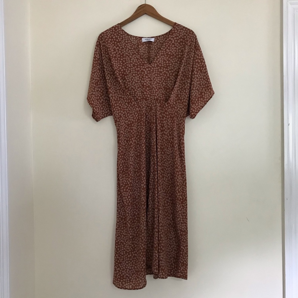 CJLA Maude dainty floral rust orange midi dress